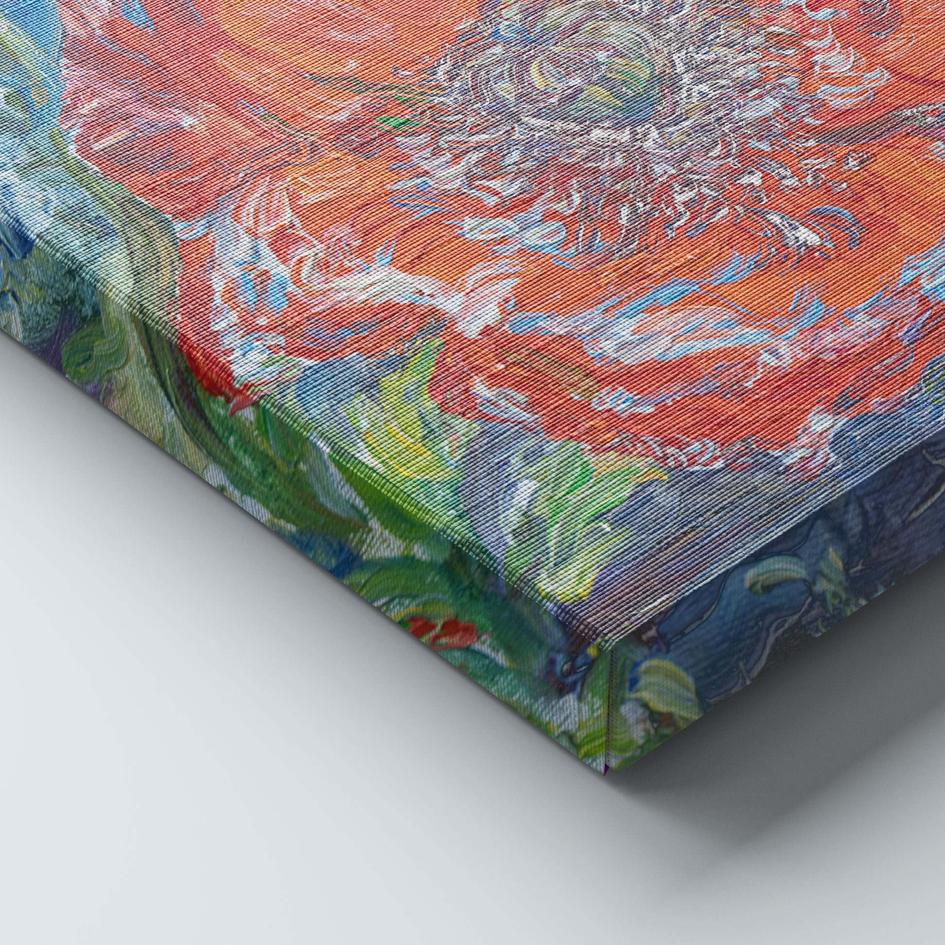 Colorful abstract patterned fabric on a white background