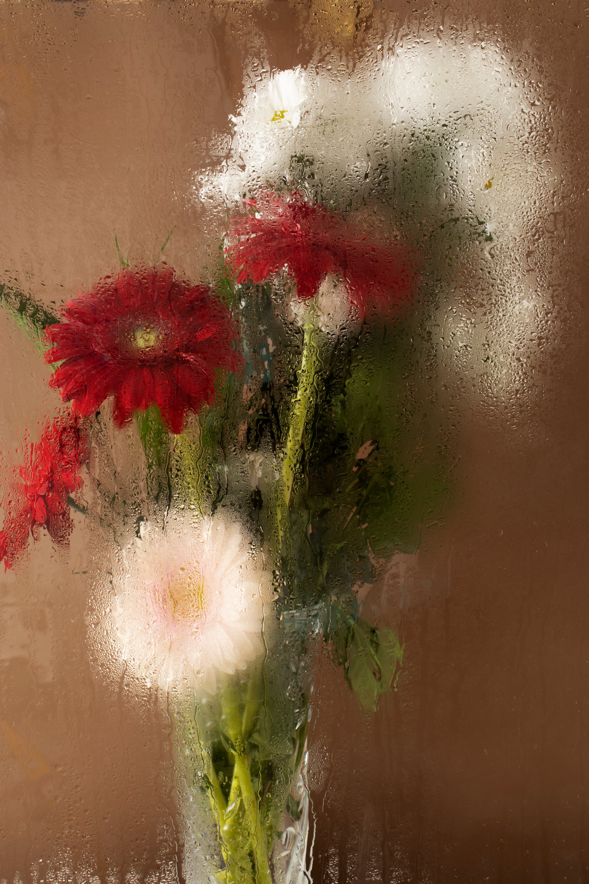 Artistic depiction of flowers with a textured brown background