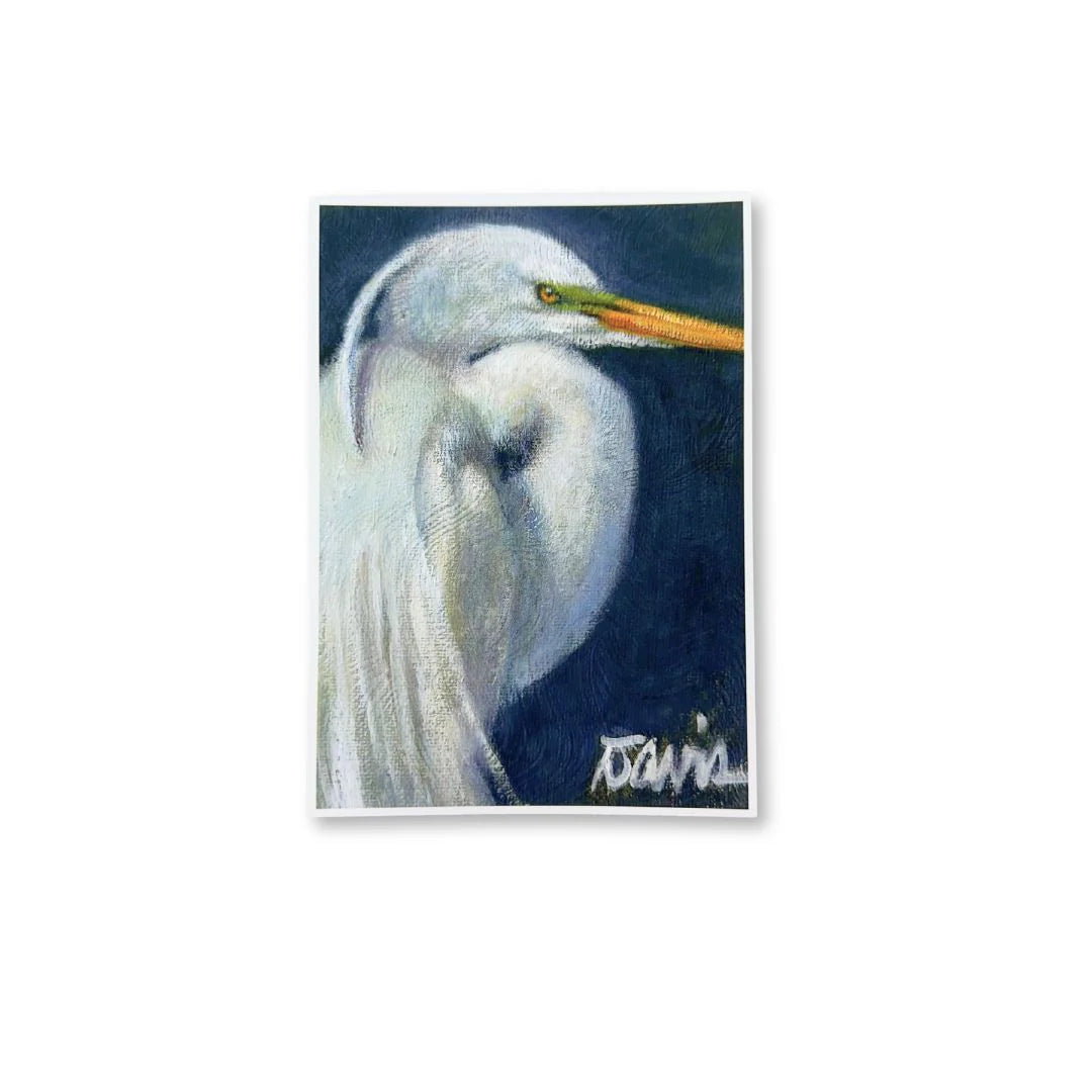 Painting of a white bird with a dark blue background